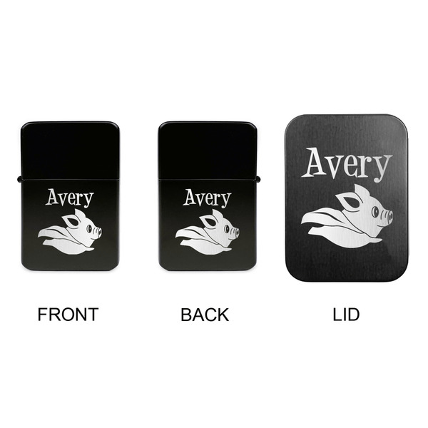 Flying Pigs Windproof Lighters - Black, Double Sided, w Lid - APPROVAL
