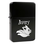 Flying Pigs Windproof Lighter - Black - Single Sided & Lid Engraved (Personalized)