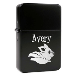 Flying Pigs Windproof Lighter - Black - Double Sided & Lid Engraved (Personalized)