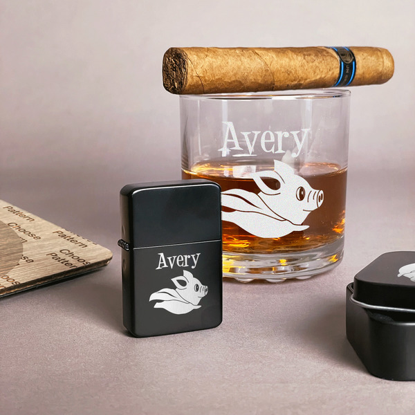 Flying Pigs Windproof Lighters - Black - In Context