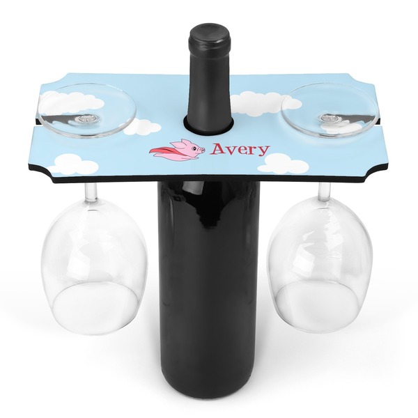 Custom Flying Pigs Wine Bottle & Glass Holder (Personalized)