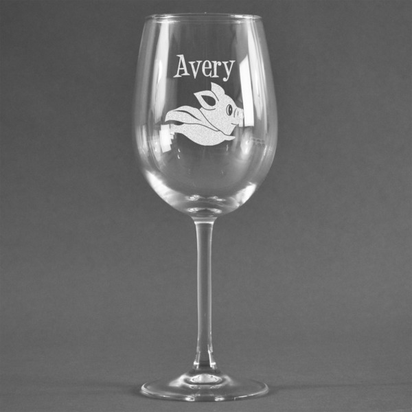 Custom Flying Pigs Wine Glass (Single) (Personalized)