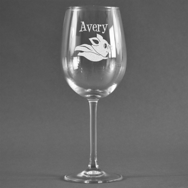 Custom Flying Pigs Wine Glass - Engraved (Personalized)