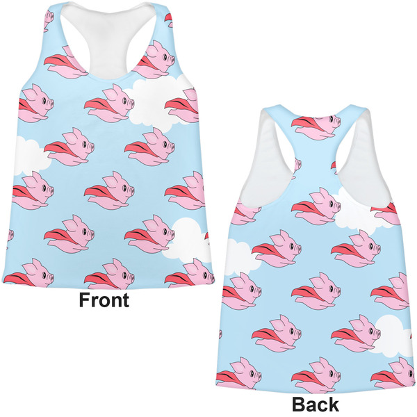Flying Pigs Womens Racerback Tank Tops - Medium - Front and Back