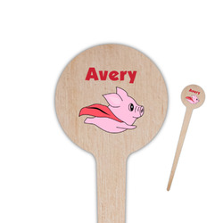 Flying Pigs 4" Round Wooden Food Picks - Single Sided (Personalized)