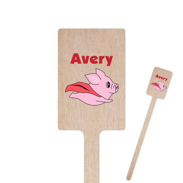 Custom Flying Pigs 6.25" Rectangle Wooden Stir Sticks - Single Sided (Personalized)