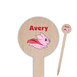 Flying Pigs Round Wooden Food Picks (Personalized)