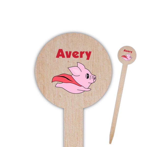 Custom Flying Pigs Round Wooden Food Picks (Personalized)