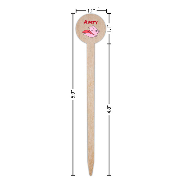 Flying Pigs Wooden 6" Food Pick - Round - Dimensions