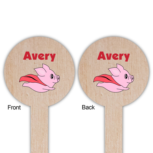 Flying Pigs Wooden 6" Food Pick - Round - Double Sided - Front & Back