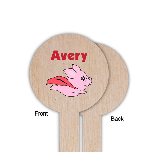 Flying Pigs Wooden 6" Food Pick - Round - Single Sided - Front & Back