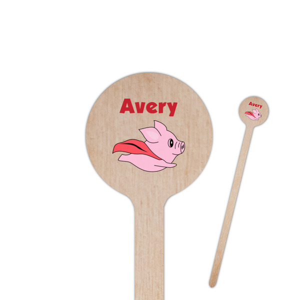 Custom Flying Pigs 6" Round Wooden Stir Sticks - Double Sided (Personalized)