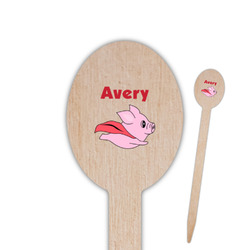 Flying Pigs Oval Wooden Food Picks - Single Sided (Personalized)