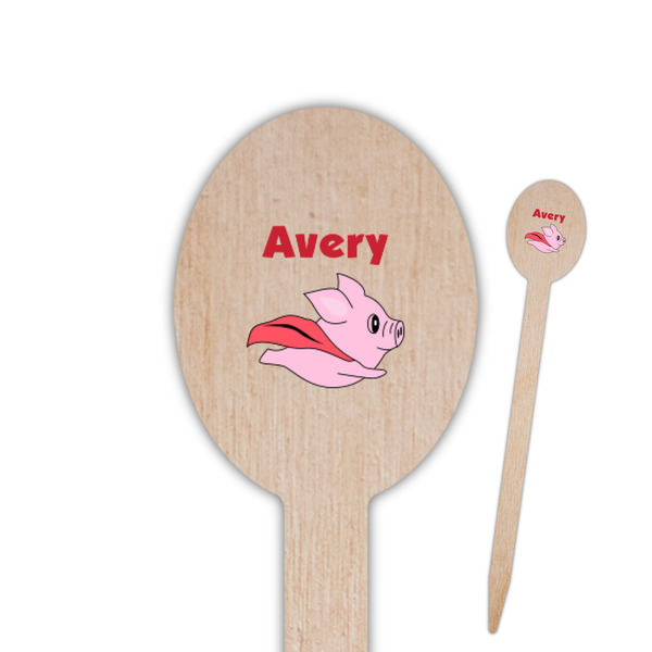 Custom Flying Pigs Oval Wooden Food Picks - Double Sided (Personalized)