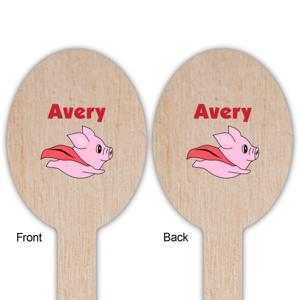 Flying Pigs Wooden Food Pick - Oval - Double Sided - Front & Back