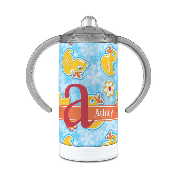 Custom Rubber Duckies & Flowers 12 oz Stainless Steel Sippy Cup (Personalized)
