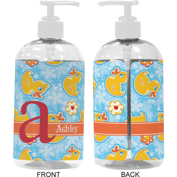 Rubber Duckies & Flowers 16 oz Plastic Liquid Dispenser- Approval- White