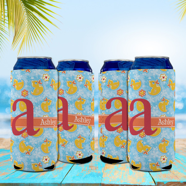 Rubber Duckies & Flowers 16oz Can Sleeve - Set of 4 - LIFESTYLE