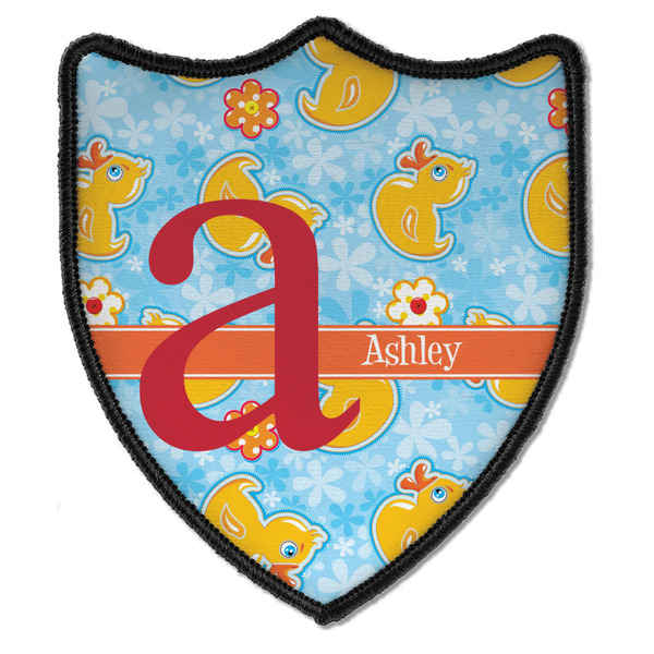 Custom Rubber Duckies & Flowers Iron On Shield Patch B w/ Name and Initial