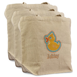 Rubber Duckies & Flowers Reusable Cotton Grocery Bags - Set of 3 (Personalized)