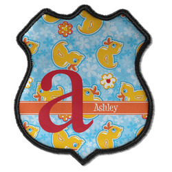 Rubber Duckies & Flowers Iron On Shield Patch C w/ Name and Initial