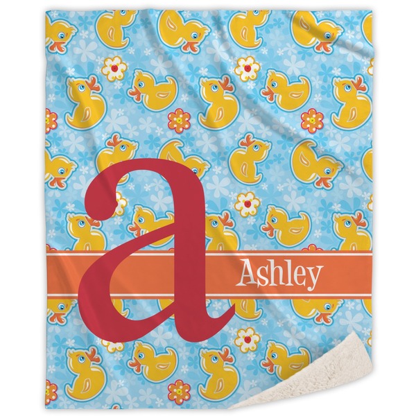 Custom Rubber Duckies & Flowers Sherpa Throw Blanket (Personalized)
