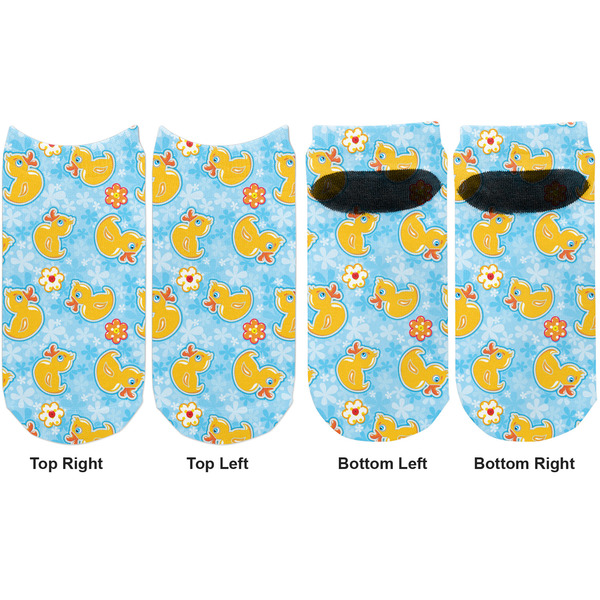 Rubber Duckies & Flowers Adult Ankle Socks - Double Pair - Front and Back - Apvl