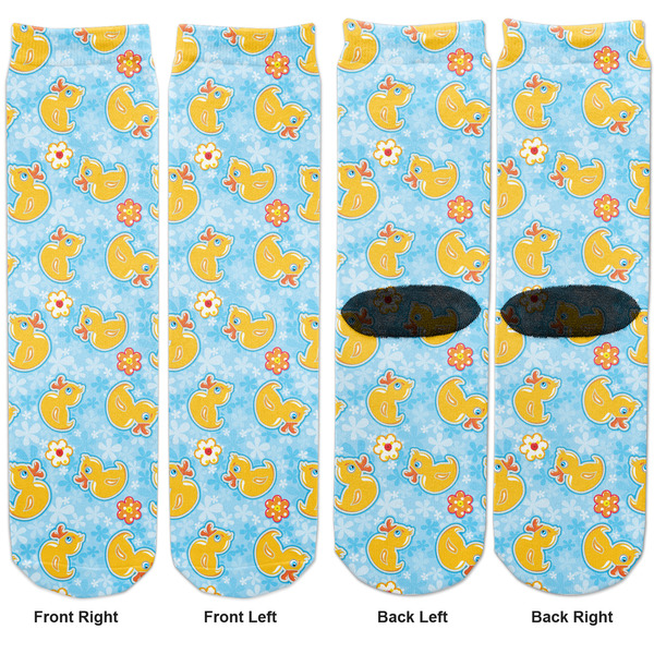 Rubber Duckies & Flowers Adult Crew Socks - Double Pair - Front and Back - Apvl