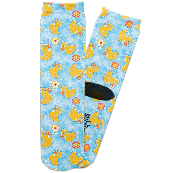 Custom Rubber Duckies & Flowers Adult Crew Socks