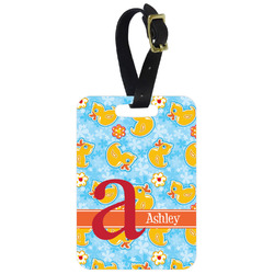 Rubber Duckies & Flowers Metal Luggage Tag w/ Name and Initial