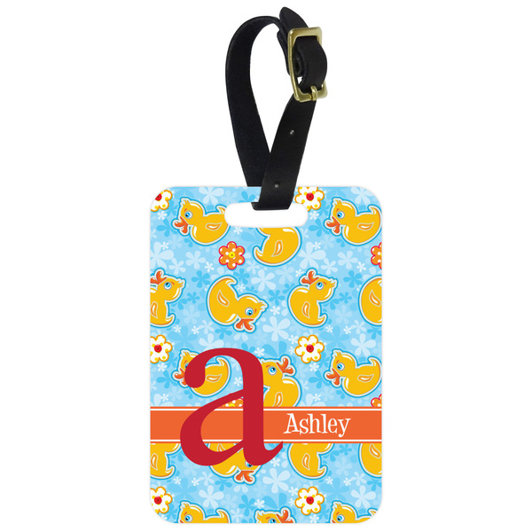 Custom Rubber Duckies & Flowers Metal Luggage Tag w/ Name and Initial