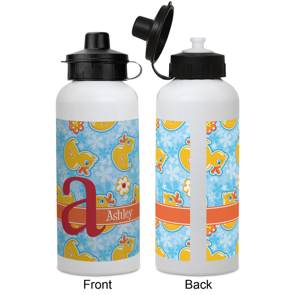 Rubber Duckies & Flowers Aluminum Water Bottle - White APPROVAL