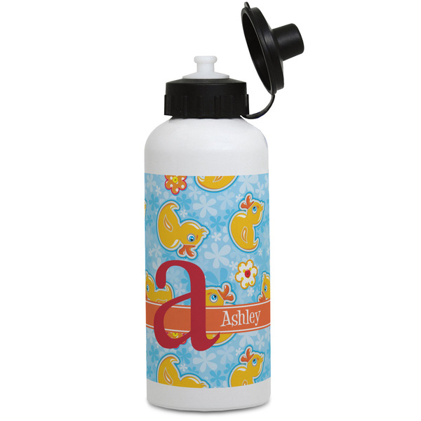 Custom Rubber Duckies & Flowers Water Bottles - Aluminum - 20 oz - White (Personalized)