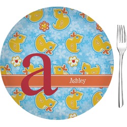 Rubber Duckies & Flowers 8" Glass Appetizer / Dessert Plates - Single or Set (Personalized)