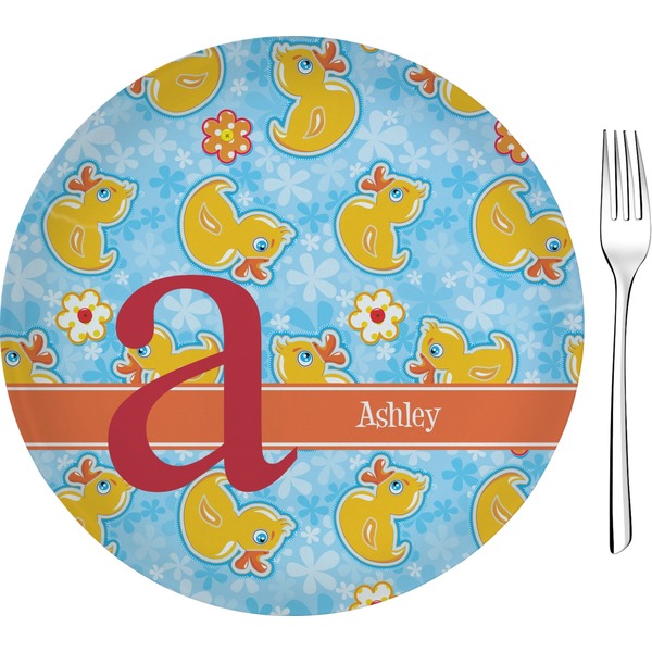 Custom Rubber Duckies & Flowers Glass Appetizer / Dessert Plate 8" (Personalized)
