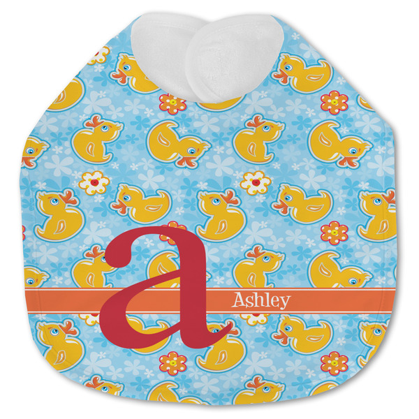 Custom Rubber Duckies & Flowers Jersey Knit Baby Bib w/ Name and Initial