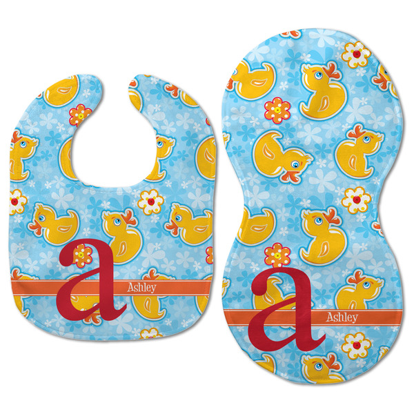 Rubber Duckies & Flowers Baby Bib & Burp Set - Approval (new bib & burp)