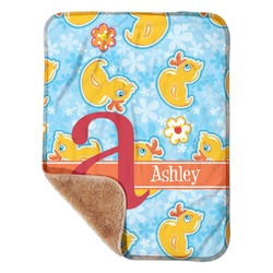 Rubber Duckies & Flowers Sherpa Baby Blanket - 30" x 40" w/ Name and Initial