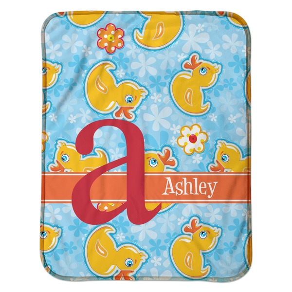 Rubber Duckies & Flowers Baby Sherpa Blanket - Flat