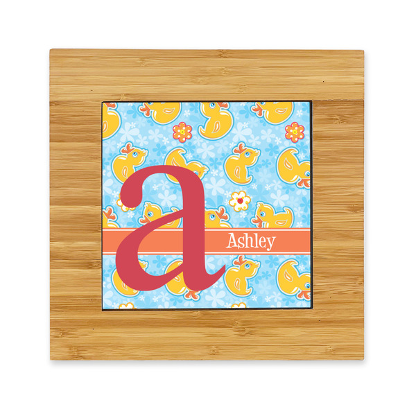 Custom Rubber Duckies & Flowers Bamboo Trivet with Ceramic Tile Insert (Personalized)