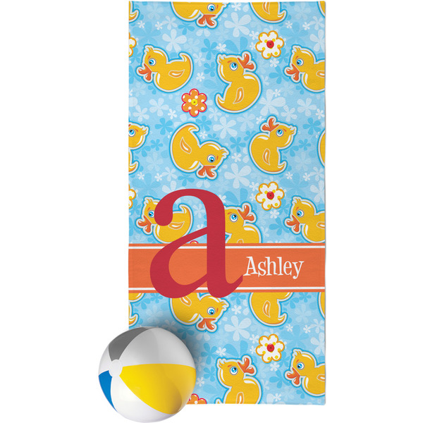 Custom Rubber Duckies & Flowers Beach Towel (Personalized)