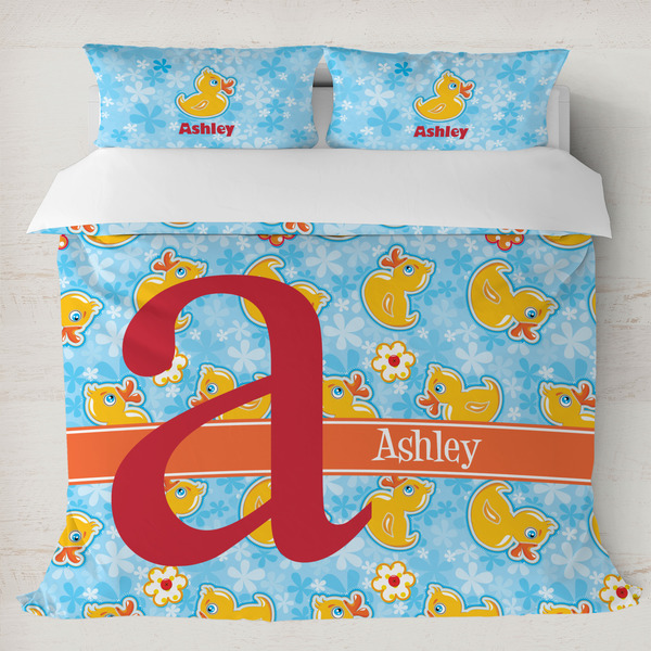 Custom Rubber Duckies & Flowers Duvet Cover Set - King (Personalized)