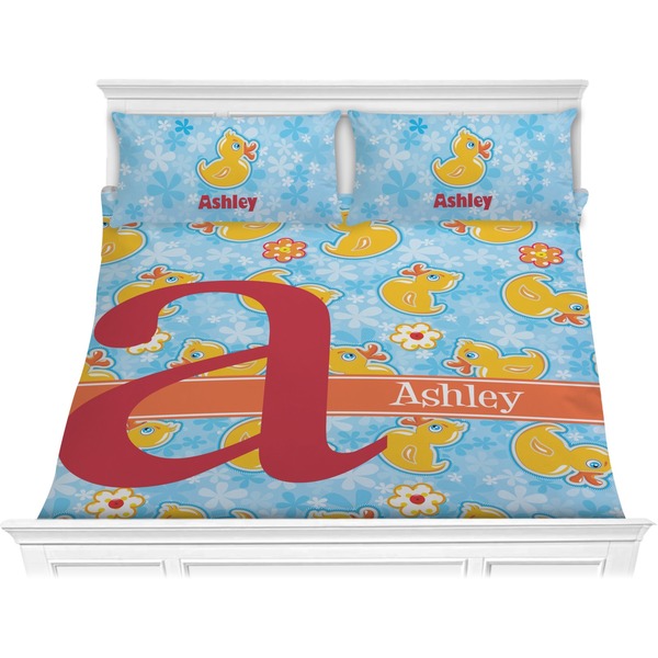 Custom Rubber Duckies & Flowers Comforter Set - King (Personalized)