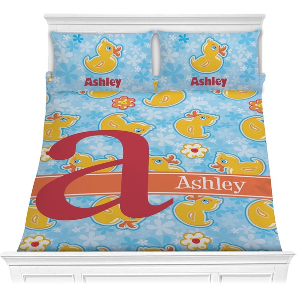 Custom Rubber Duckies & Flowers Comforter Set - Full / Queen (Personalized)