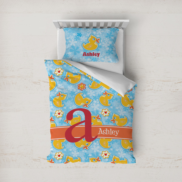 Custom Rubber Duckies & Flowers Duvet Cover Set - Twin (Personalized)
