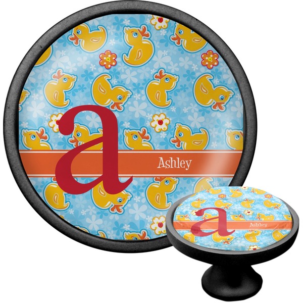 Custom Rubber Duckies & Flowers Cabinet Knob (Black) (Personalized)