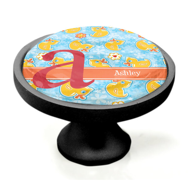 Rubber Duckies & Flowers Black Custom Cabinet Knob (Side)