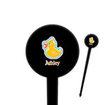 Rubber Duckies & Flowers 4" Round Plastic Food Picks - Black - Double Sided (Personalized)