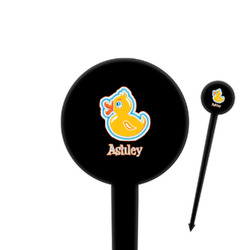 Rubber Duckies & Flowers 4" Round Plastic Food Picks - Black - Single Sided (Personalized)