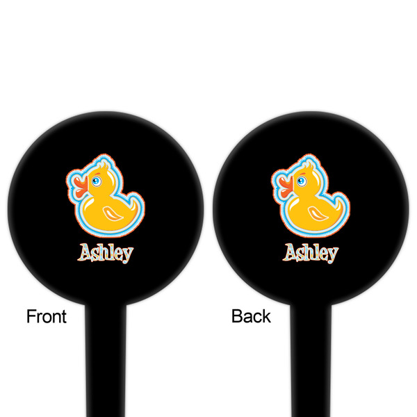 Rubber Duckies & Flowers Black Plastic 4" Food Pick - Round - Double Sided - Front & Back